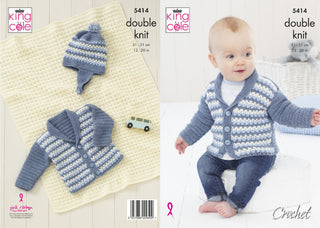KC5414 Baby Boy's Jacket, Hat and Blanket in King Cole Big Value Baby DK