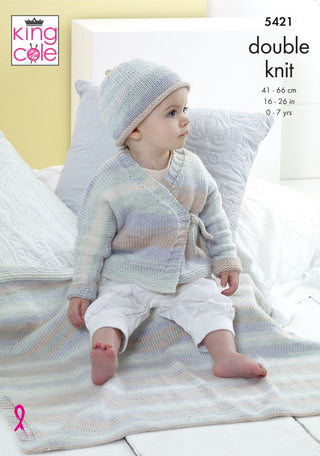 KC5421 Cardigan, Hat & Blanket for Baby in King Cole Beaches DK