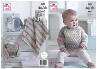 KC5443 Sweater, Cardigan & Blanket for Babies in King Cole Melody DK