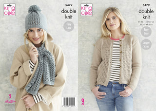 KC5479 Ladies Cardigan, Scarf & Hat in King Cole Subtle Drifter DK