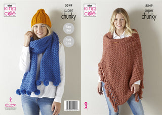 KC5549 Lady's Wrap, Hat & Scarf in King Cole Big Value Super Chunky