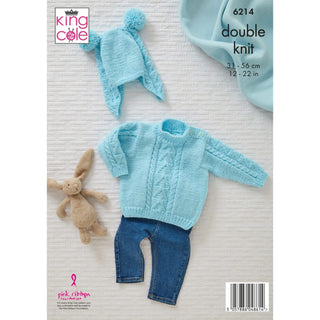 KC6214 Babies Sweater, Jacket, Sleeping Bag, Hat & Mittens Knitted in King Cole DK