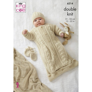 KC6214 Babies Sweater, Jacket, Sleeping Bag, Hat & Mittens Knitted in King Cole DK