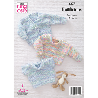 KC6237 Sweater, Slipover & Cardigan Knitted in King Cole Fruitilicious