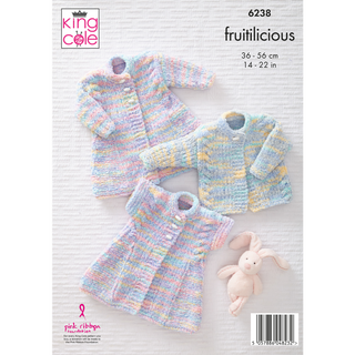 KC6238 Jacket, Cardigan & Waistcoat Knitted in King Cole Fruitilicious