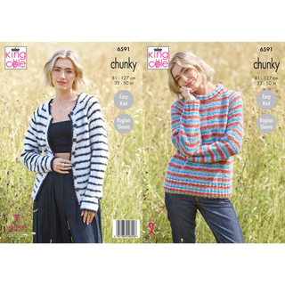 KC6591  Cardigan & Sweater Knitted in King Cole Flair Solo Chunky