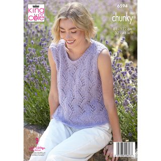 KC6594 Cardigan & Tank Top Knitted in King Cole Flair Solo Chunky