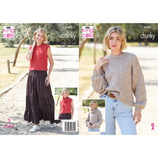 KC6595 Tank Top, Sweater & Cowls Knitted in King Cole Flair Solo Chunky