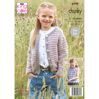 KC6598 Sweater, Cardigan & Tank Top Knitted in King Cole Flair Solo Chunky