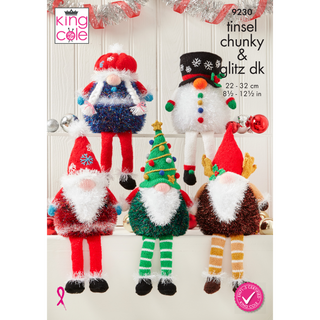 KC9230 Christmas Gonks Knitted in King Cole Tinsel Chunky & Glitz DK