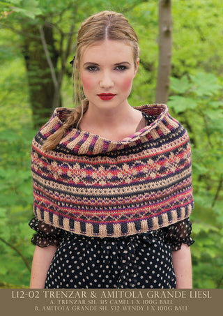 L12-02 Ladies Fair Isle Shawl Amitola Grande & Trenzar