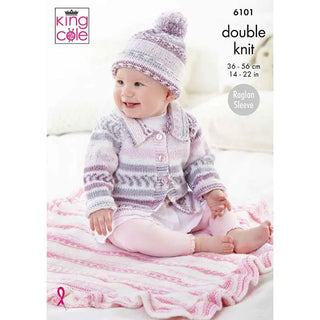 KC6101 Jackets, Hat, Blanket & Cushion Cover Knitted in King Cole Cherish DK