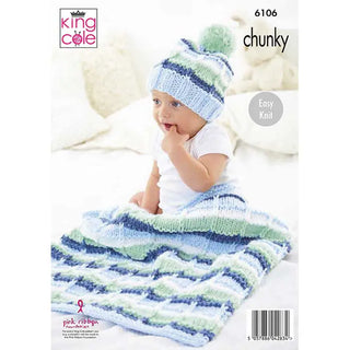 KC6106 Blankets & Hat Knitted in King Cole Comfort Chunky