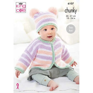 KC6107 Cardigan, Hat, & Top Knitted in King Cole Comfort Chunky