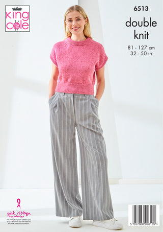 KC6513 Cardigan & Slipover Knitted in King Cole Homespun DK