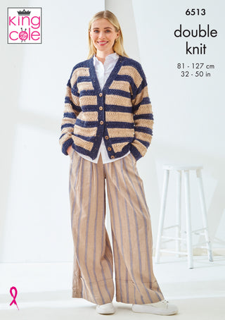 KC6513 Cardigan & Slipover Knitted in King Cole Homespun DK