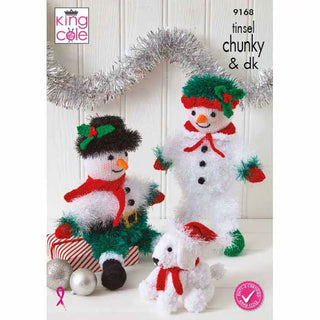 KC9168 Mr & Mrs Twinkle & Snowflake Knitted in King Cole Tinsel Chunky, Glitz DK, Cuddles Chunky & Big Value DK