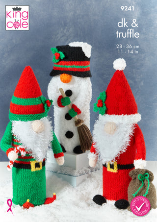 KC9241 Gonks Christmas Crisp Tube Covers Knitted in King Cole Truffle & DK
