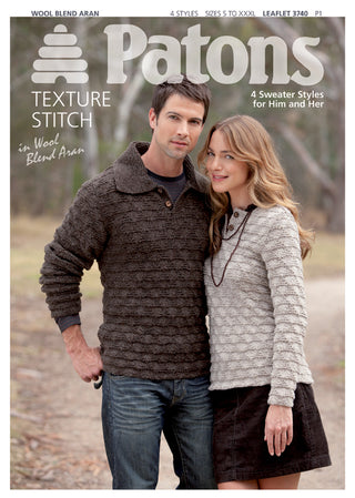 Patons 3740 A collection of Aran sweaters for both ladies and men in wool blend Aran