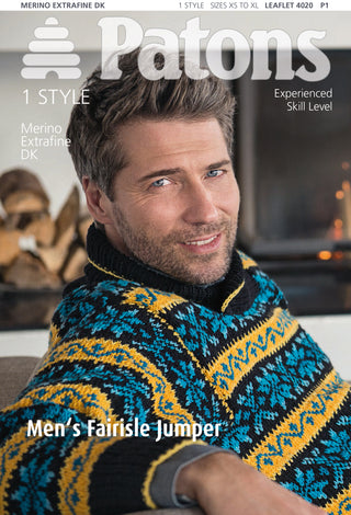 Patons 4020 Mens Fairisle Jumper using Merino Extrafine DK