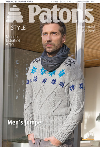 Patons 4021 Mens Cable and Fairisle jumper using Merino Extrafine Aran