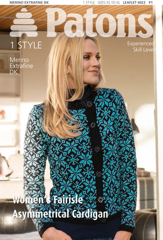 Patons 4023 Women's Snowflake Fairisle Cardigan using Patons Merino Extrafine DK