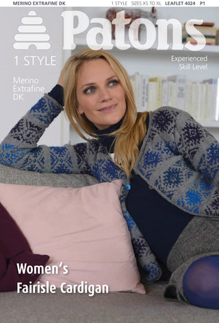Patons 4024 Ladies Fairisle Cardigan in Merino Extrafine DK