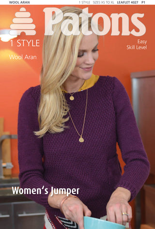 Patons 4027 Ladies Scoop Neck Jumper using Patons Wool Aran