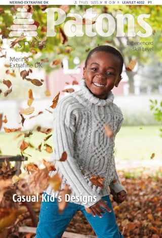 Patons 4032 Merino Extrafine DK Casual Cable Kids Designs leaflet in DK