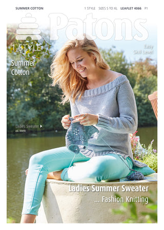 Patons 4066 Ladies Summer Sweater knitted using Patons Summer Cotton