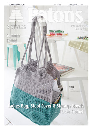 Patons 4077 Summer Cotton Ladies Bag, Stool Cover and Storage