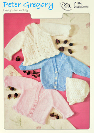 PG7186 Baby Cardigans and Bonnet DK