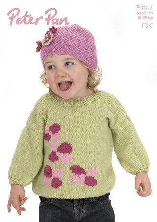PP1147 Girls Flower Jumper and Hat DK