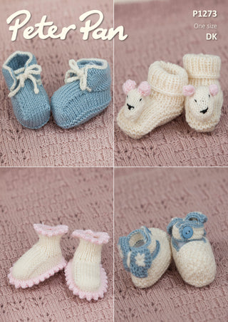 PP1273 Cosy Toes, four bootie designs in Peter Pan Merino Baby DK