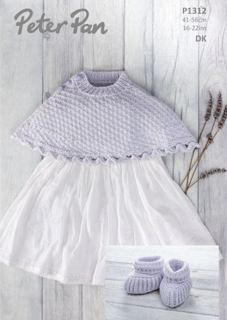 PP1312 Poncho & Bootees in Peter Pan Baby Cotton DK