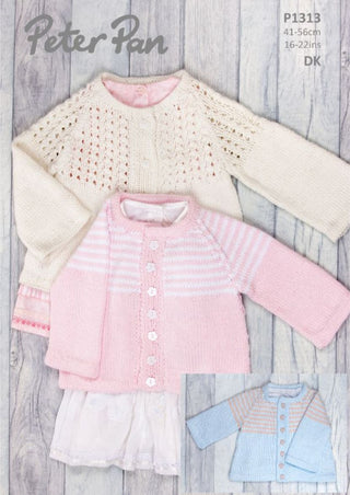 PP1313 Jacket with Lace or Striped Yoke in Peter Pan Baby Cotton DK