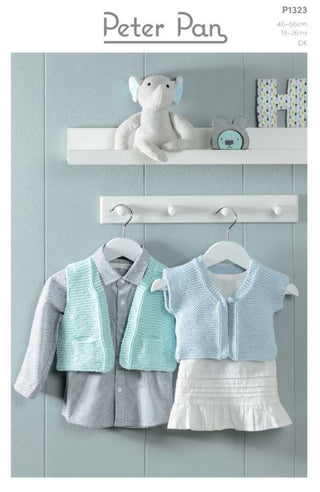 PP1323 Easy Knit Gilet and Waistcoat in Peter Pan Baby Cotton DK