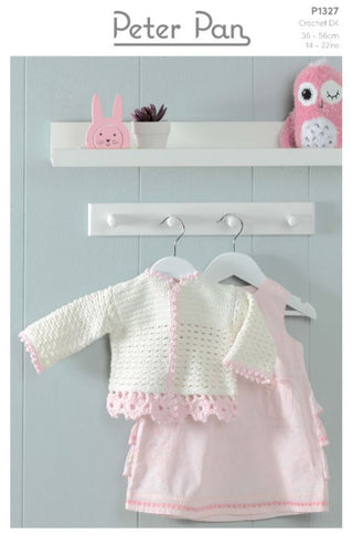 PP1327 Crochet Jacket in Peter Pan Baby Cotton DK