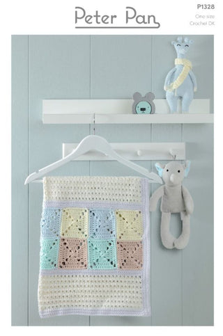 PP1328 Crochet Blanket and Bear Baskets from Peter Pan Baby Cotton DK