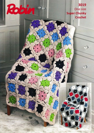 R3019 Crochet Pinwheel Throw in Robin Super Chunky