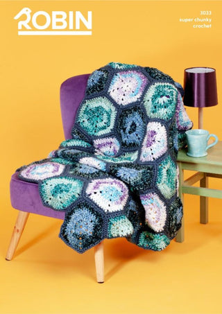 R3033 Crochet Hexagon Blanket in Robin Paintbox Splash & Robin Super Chunky