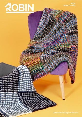 R3035 Textured Pattern & Wavy Stripe Throws in Robin Paintbox Splash & Robin Super Chunky
