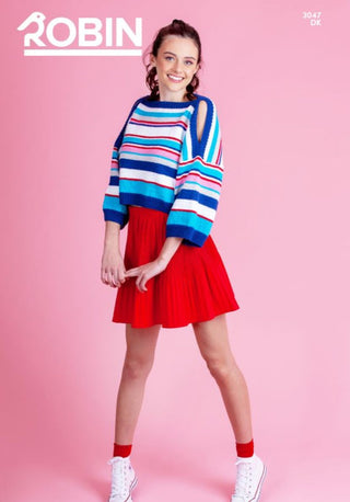 R3047 Woman's Striped Boxy Top in Robin Cotton DK