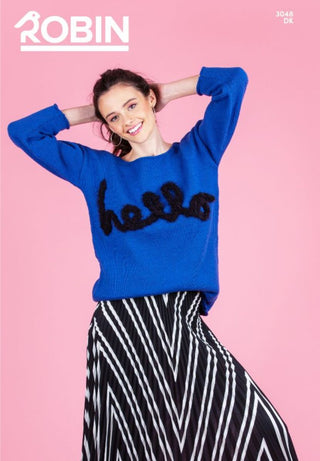 R3048 Ladies Plain & Textured Stripe Sweater in Robin Cotton DK