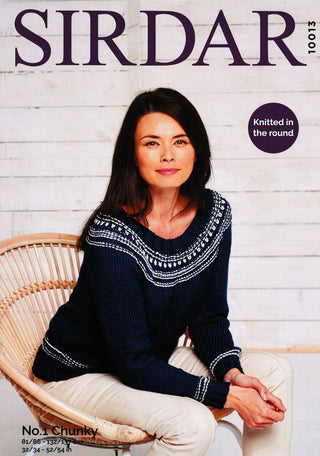S10013 Ladies Round Neck Sweater Knitted in Sirdar No.1 Chunky