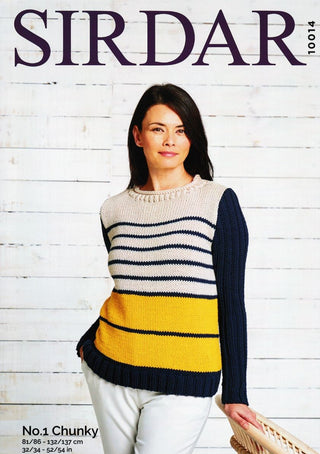 S10014 Ladies Round Neck Stripe Sweater in Sirdar No.1 Chunky