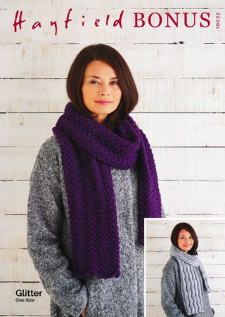 S10022 Fan & Feather Scarf / Zig-Zag Scarf in Hayfield Bonus Glitter DK