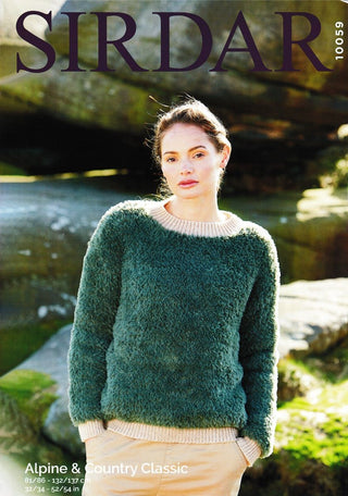 S10059 Ladies Round Neck Sweater in Sirdar Alpine Chunky and Country Classic DK