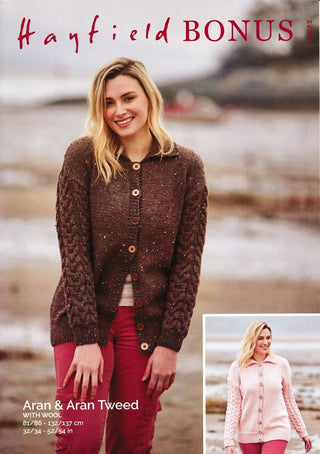 S10073 Ladies Cardigan with Collar in Hayfield Bonus Aran & Aran Tweed 400g