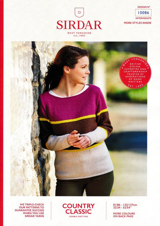 S10086 Ladies 3 Colourway Sweater in Sirdar Country Classic DK